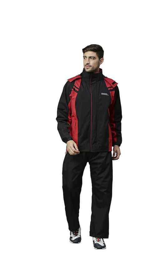 ZEEL Rain Coat for Men Waterproof for Bike Riders with Adjustable Hood along with inner pockets,Waterproof Raincoat with Polyester Jacket,Pants and Waterproof Drawstring JS508
