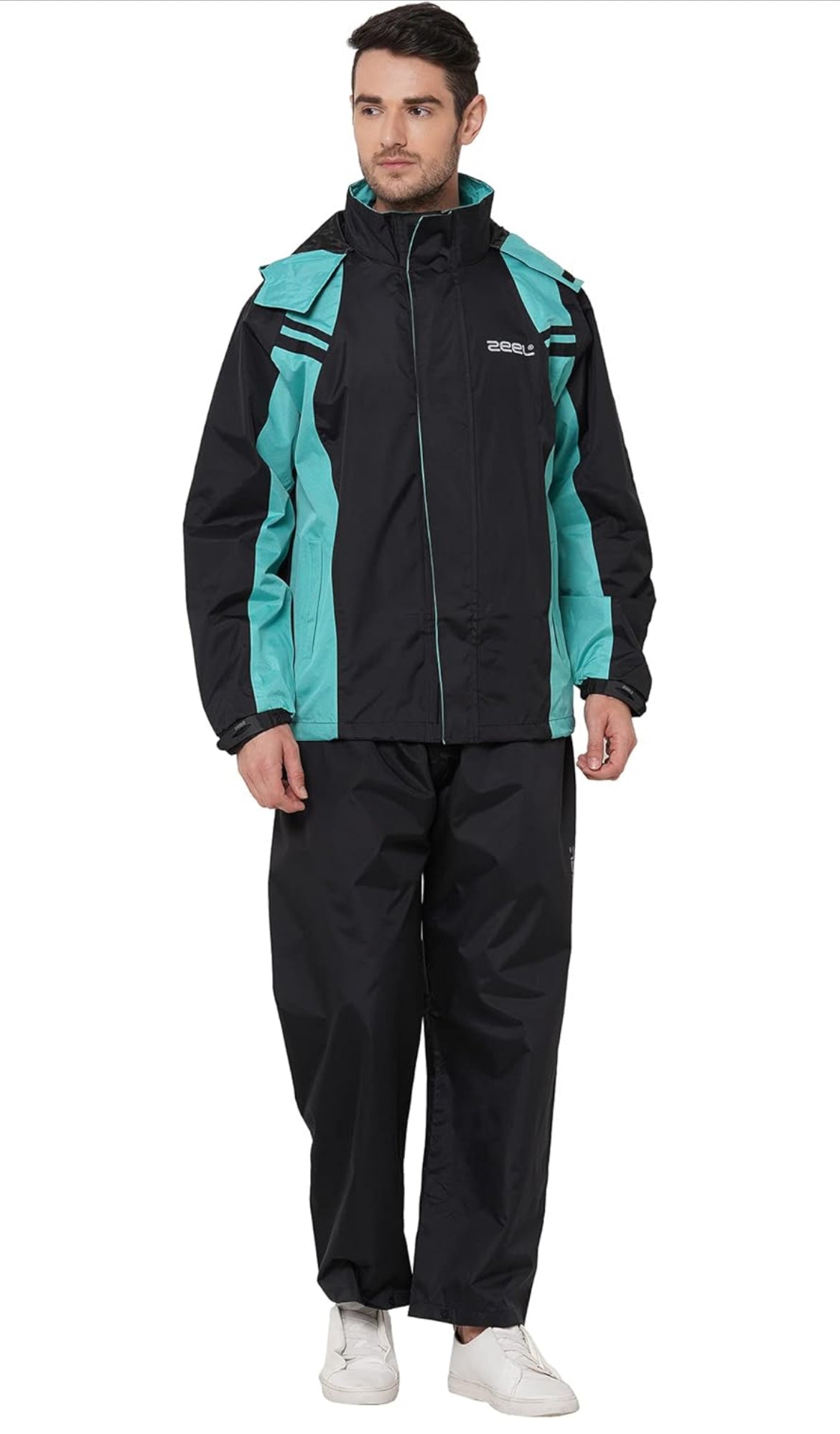 ZEEL Rain Coat for Men Waterproof for Bike Riders with Adjustable Hood along with inner pockets,Waterproof Raincoat with Polyester Jacket,Pants and Waterproof Drawstring JS 508