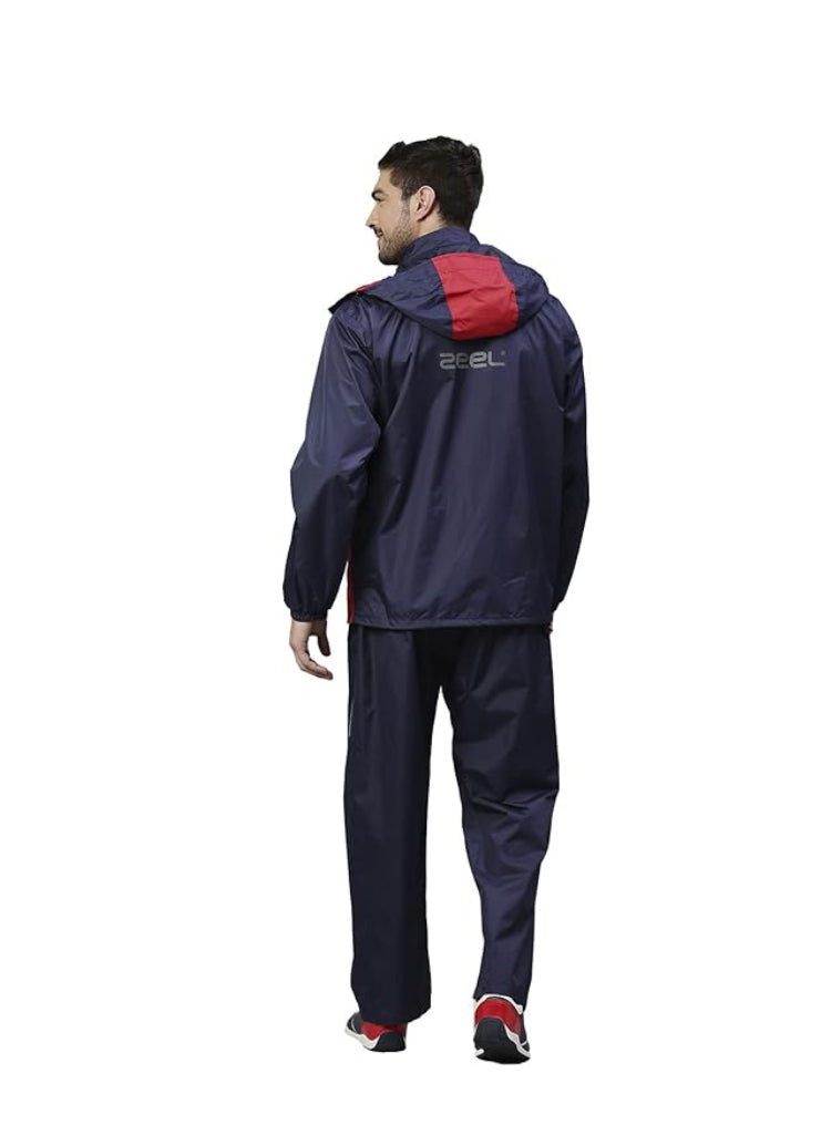 ZEEL Rain Coat for Men Waterproof for Bike Riders with Adjustable Hood along with inner pockets,Waterproof Raincoat with Polyester Jacket,Pants and Waterproof Drawstring JS 508