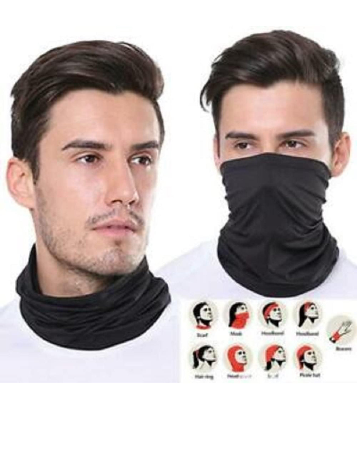 PrimeBox Male Cotton Face Mask Bandana For Men Women Breathable Comfort Neck Gaiter Warmer Anti-Dust Bike Rider Mask For Running (Cotton-Bandana-Black-1Pcs)