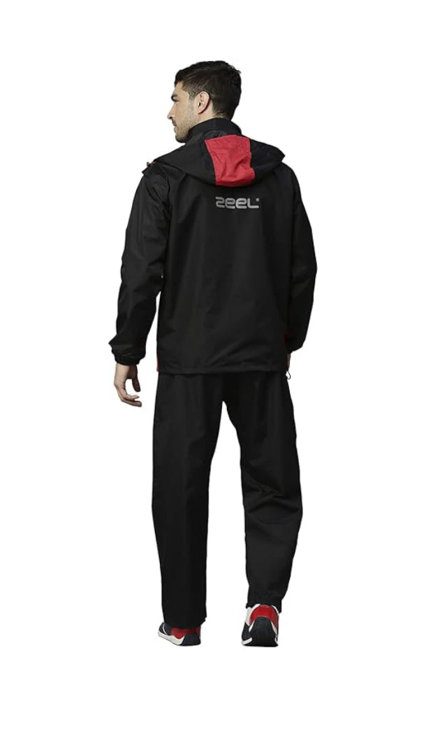 ZEEL Rain Coat for Men Waterproof for Bike Riders with Adjustable Hood along with inner pockets,Waterproof Raincoat with Polyester Jacket,Pants and Waterproof Drawstring JS508