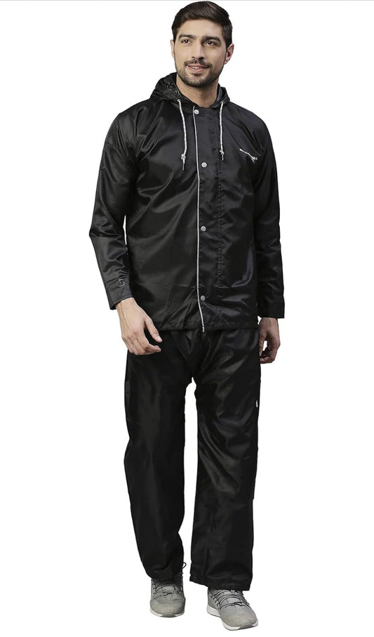 ZEEL Waterfighter Rain Coat for Men Waterproof for Bike Riders with Adjustable Hood along with inner pockets,Waterproof Raincoat with Polyester Jacket,Pants