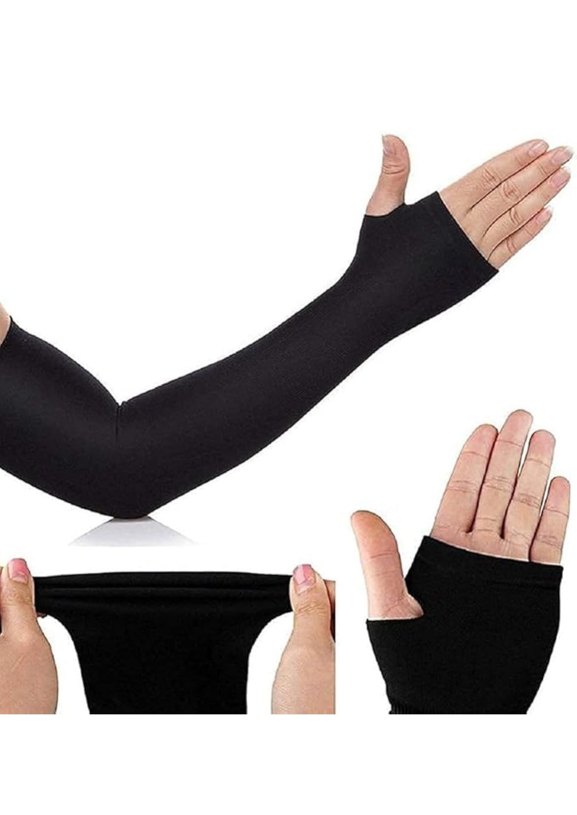 THUMB CUT FINGER Cool UV Protection Hand Cover Arm Thumb cut Sleeves for Men and Women Sports/Bike Riding/Cricket/Football/Baseball/Cycling/Driving/Compression (BLACK)