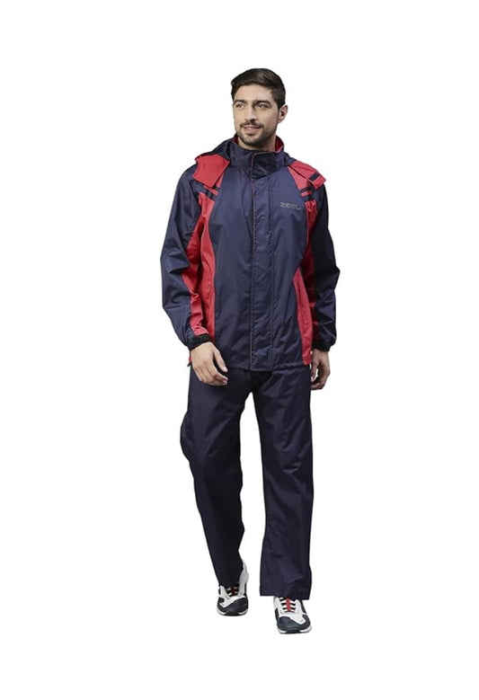 ZEEL Rain Coat for Men Waterproof for Bike Riders with Adjustable Hood along with inner pockets,Waterproof Raincoat with Polyester Jacket,Pants and Waterproof Drawstring JS 508