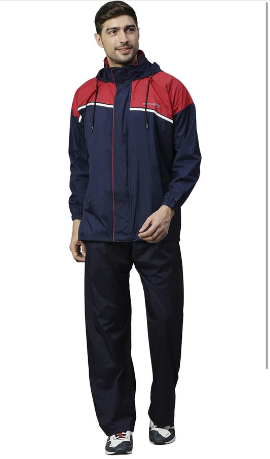 ZEEL waterfighter Rain Coat for Men Waterproof for Bike Riders with Adjustable Hood along with inner pockets,Waterproof Raincoat with Polyester Jacket,Pants and Waterproof Drawstring