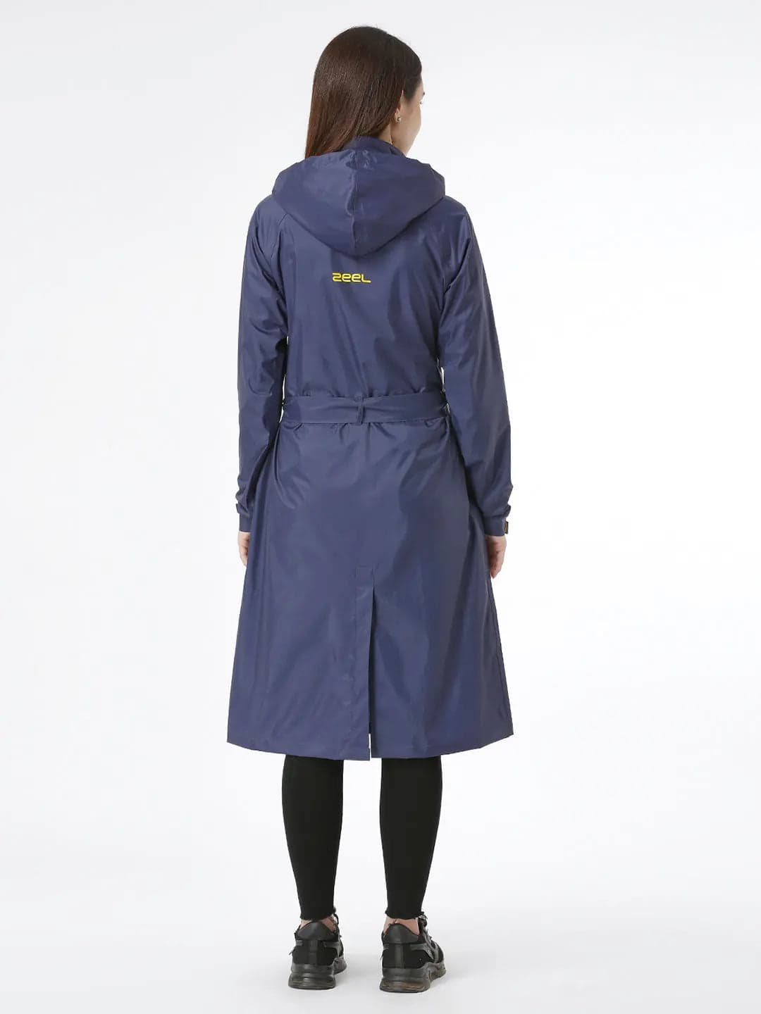ZEEL Rain Coat for Women Waterproof High Neck Polyester Rainwear with Adjustable Drawstring and Pocket, Hooded Long Rain Coat Jacket with Belt,