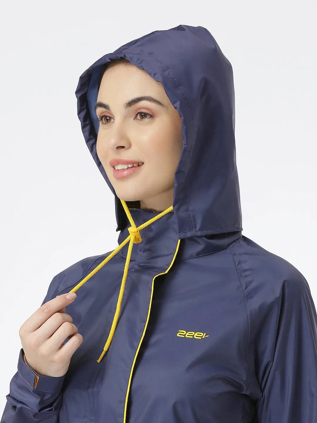 ZEEL Rain Coat for Women Waterproof High Neck Polyester Rainwear with Adjustable Drawstring and Pocket, Hooded Long Rain Coat Jacket with Belt,