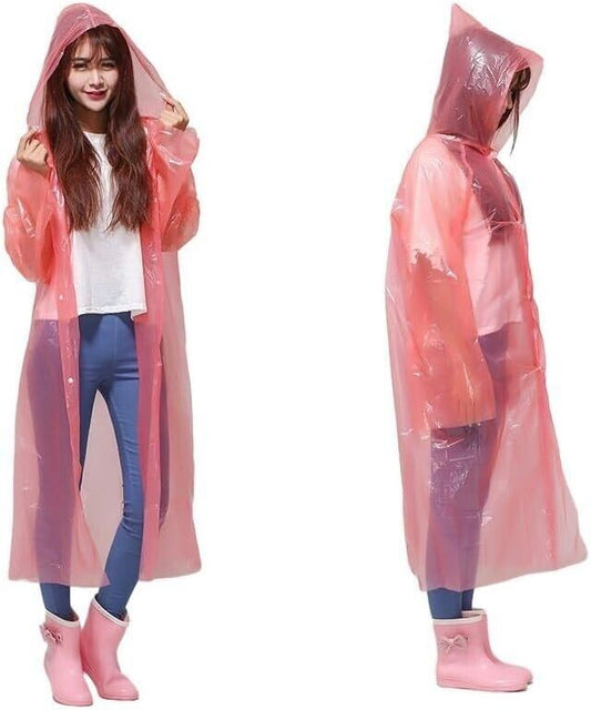 Allure Fashion pvc Rain Coat for Women Waterproof High Neck Polyester Rainwear with Adjustable Drawstring and Pocket, Hooded Long Rain Coat Jacket with Belt,