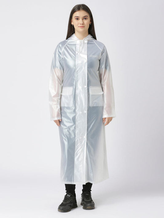 Allure Fashion pvc Rain Coat for Women Waterproof High Neck Polyester Rainwear with Adjustable Drawstring and Pocket, Hooded Long Rain Coat Jacket with Belt,