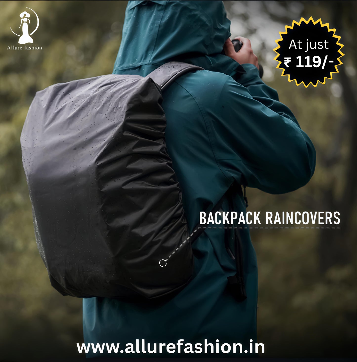 Allure Fashion Premium Waterproof Bag Cover 40L to 50L Rain for Backpack Bags Rubberized 100% Heavy Nylon Material, Rainproof, Dustproof, Protector Raincover, Specially Trekking, Adjustable School (Color : Black)