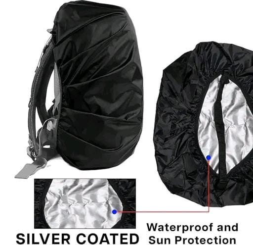 Allure Fashion Waterproof Stylish Regular Bag Cover 40L to 50L Rain for Backpack Bags Rubberized 100% Heavy Nylon Material, Rainproof, Dustproof, Protector Raincover, Specially Trekking, Adjustable School (Color : Black) ( PACK OF 2)