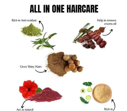 Allure Fashion 100% Natural Herbal Reetha powder, Amla, kasturi Haldi, Hibiscus Powder , shikhakari and Bhringraj Powder (Pack of 5) Combo