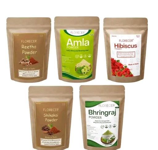 Allure Fashion 100% Natural Herbal Reetha  powder, Amla, kasturi Haldi, Hibiscus Powder , shikhakari and Bhringraj Powder (Pack of 5) Combo