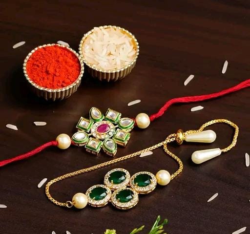 Allure Fashion Bhaiya Bhabhi Designer Couple Rakhi with Roli chawal