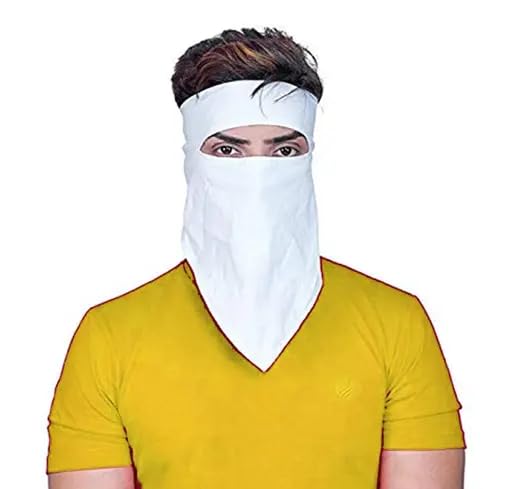 Full Face Cover Handkerchief Mask for Bikers in Riding Rumal Face Mask with Velcro,Dust,Sun Protection in sport activity (White, 1 Pcs)