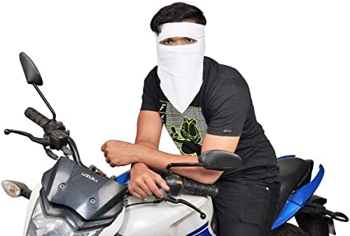 Full Face Cover Handkerchief Mask for Bikers in Riding Rumal Face Mask with Velcro,Dust,Sun Protection in sport activity (White, 1 Pcs)