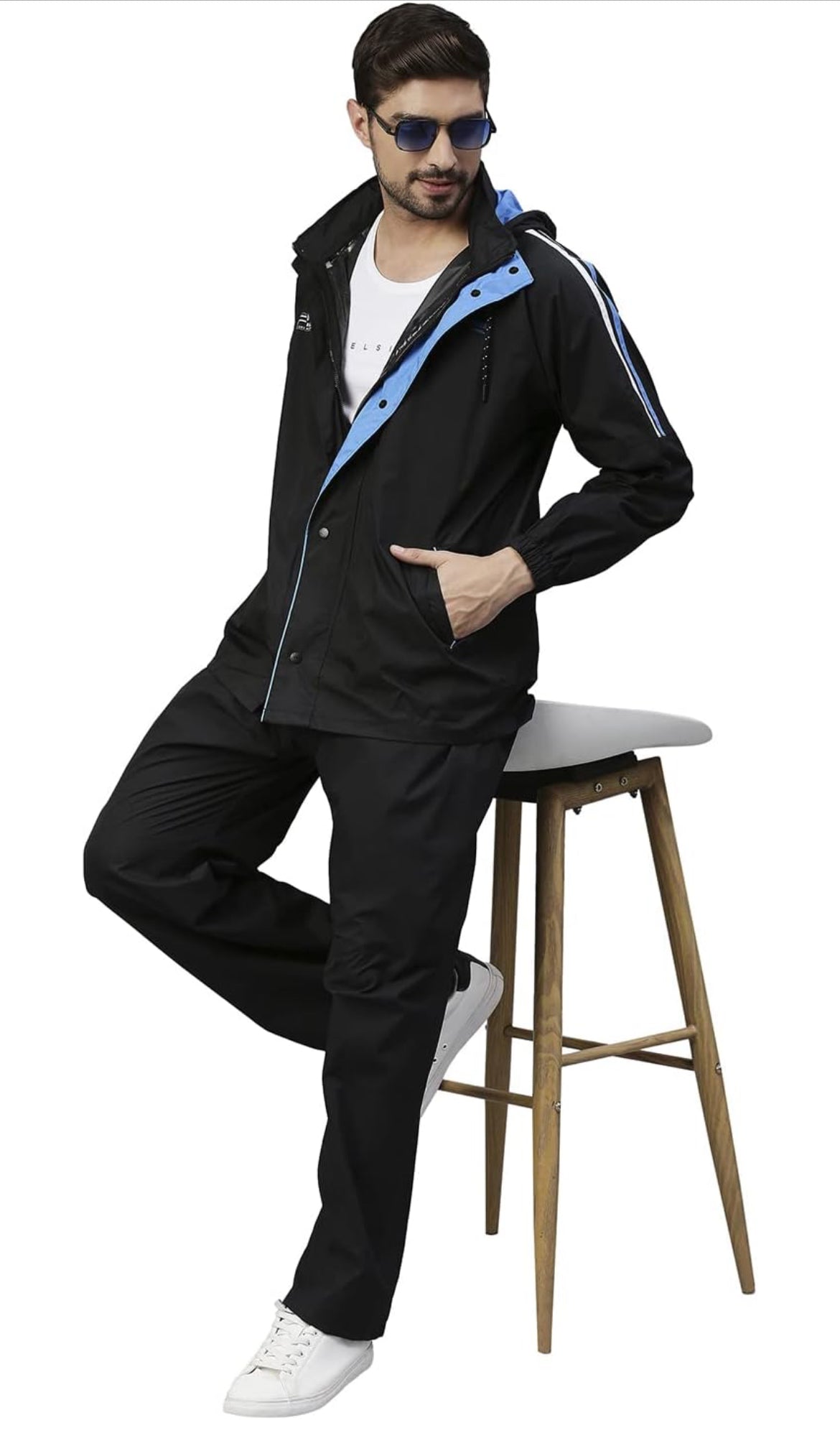 ZEEL waterfighter Rain Coat for Men Waterproof for Bike Riders with Adjustable Hood along with inner pockets,Waterproof Raincoat with Polyester Jacket,Pants and Waterproof Drawstring