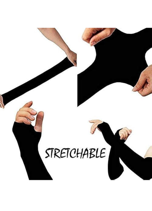 THUMB CUT FINGER Cool UV Protection Hand Cover Arm Thumb cut Sleeves for Men and Women Sports/Bike Riding/Cricket/Football/Baseball/Cycling/Driving/Compression (BLACK)