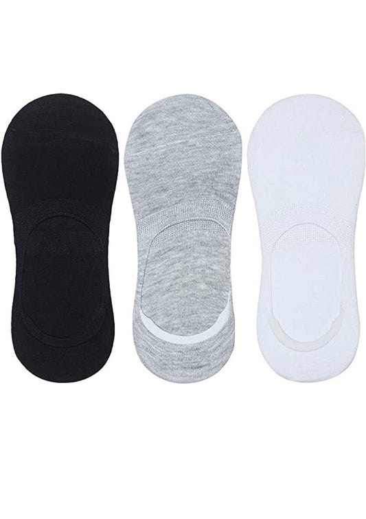 Men and Women Plain Cotton Loafer Socks with Silicon Anti Skit Support (Multicoloured) Pack of 3 Pairs