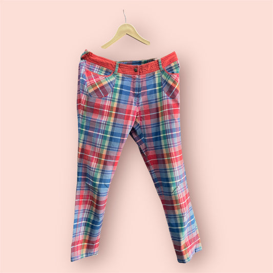 Women Straight Fit Polyester Blend Solid Trousers checks