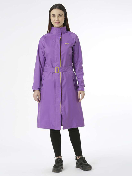 ZEEL Rain Coat for Women Waterproof High Neck Polyester Rainwear with Adjustable Drawstring and Pocket, Hooded Long Rain Coat Jacket with Belt,